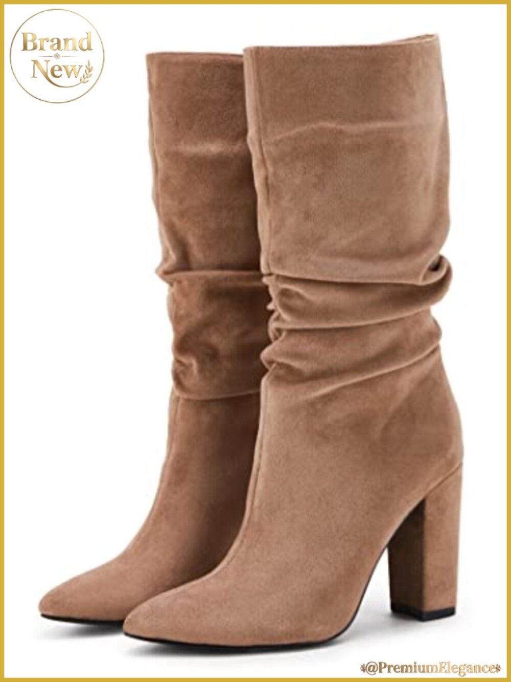 Syktkmx Womens Slouchy Faux Suede Mid Calf Block Heel Pointed Toe Boots